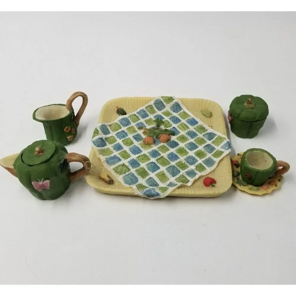 Vintage Miniature Mini Tea Set Farm Food Peppers Lettuce Carrots Butterfly Lot 8